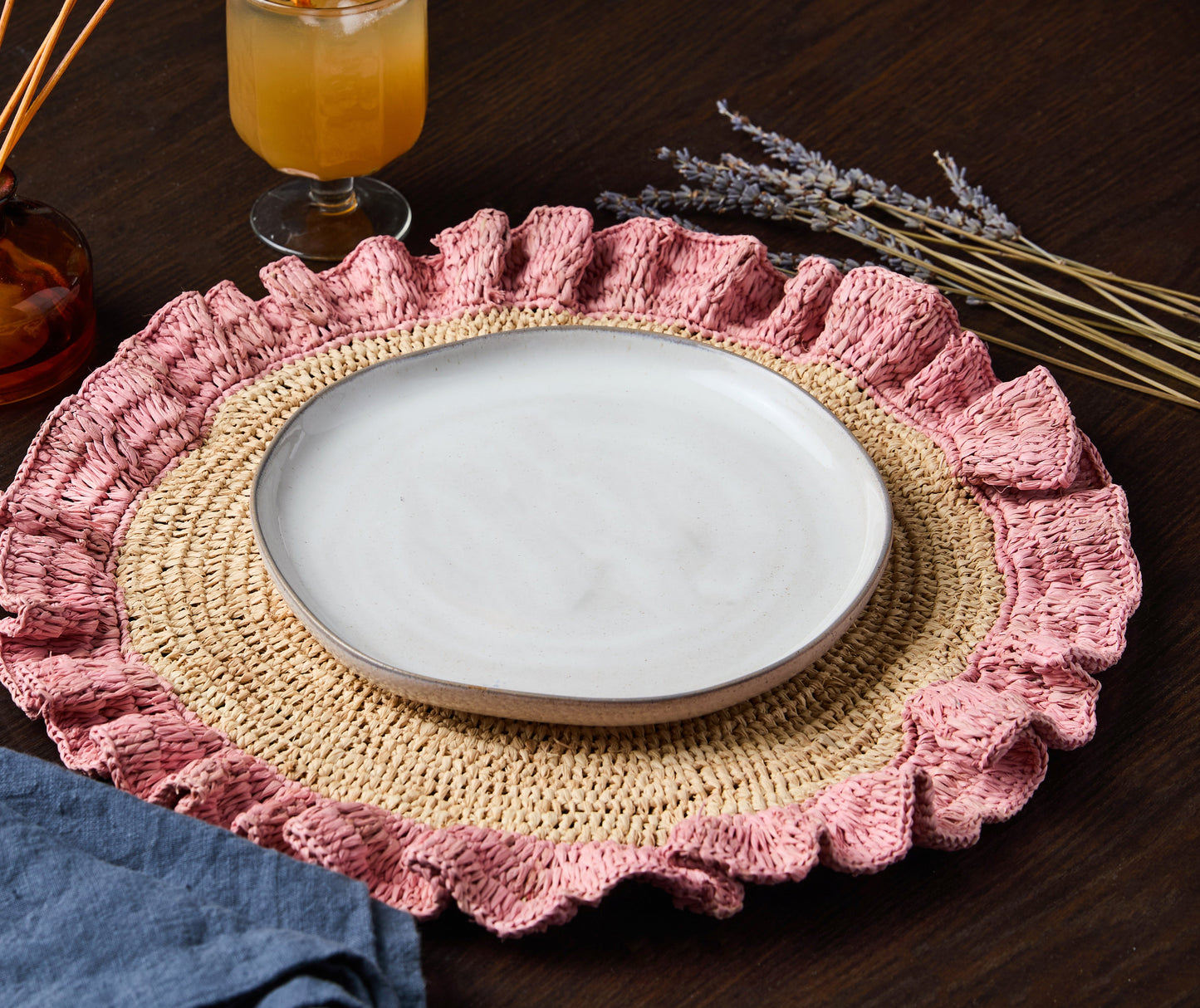 Handwoven Raffia Ruffle Placemat – Boho Chic Table Décor – Summer Table Accent - Tampa Home & Garden Store