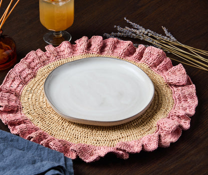 Handwoven Raffia Ruffle Placemat – Boho Chic Table Décor – Summer Table Accent - Tampa Home & Garden Store