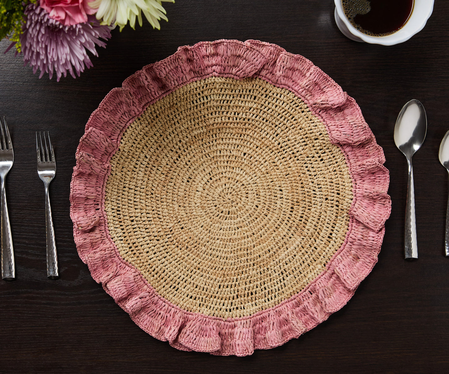 Handwoven Raffia Ruffle Placemat – Boho Chic Table Décor – Summer Table Accent - Tampa Home & Garden Store