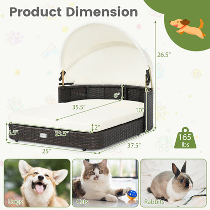 DirectDeals rattan pet daybed with adjustable canopy, cream cushion wicker frame for small dogs on Tampa Home & Garden Store