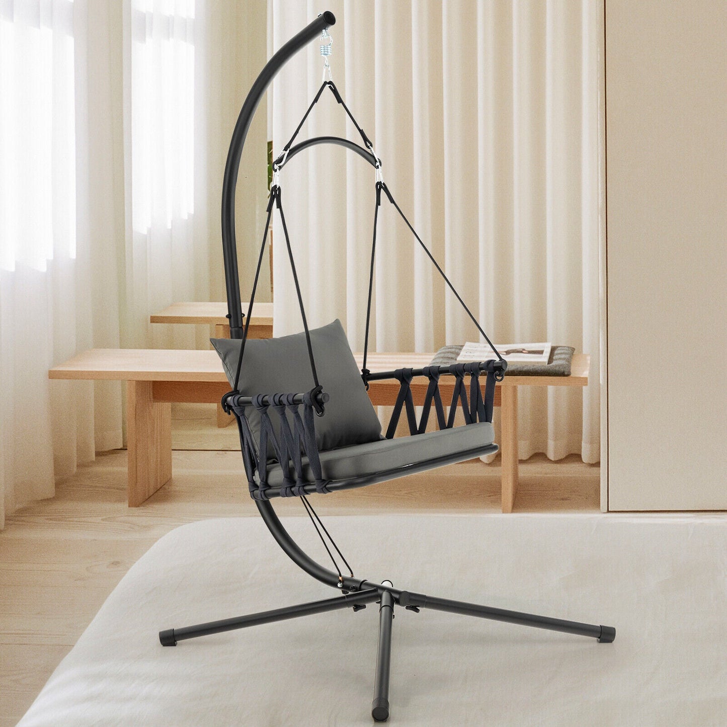 Silla colgante con soporte-gris