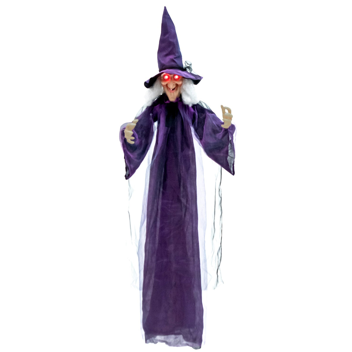 DirectDeals Hanging Halloween Decoration purple witch figure with red eyes and sheer robe on Tampa Home & Garden Store