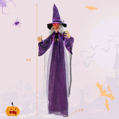 Hanging Halloween Decoration with Pre-Recorded Phrases DirectDeals, purple witch in robe on Tampa Home & Garden Store