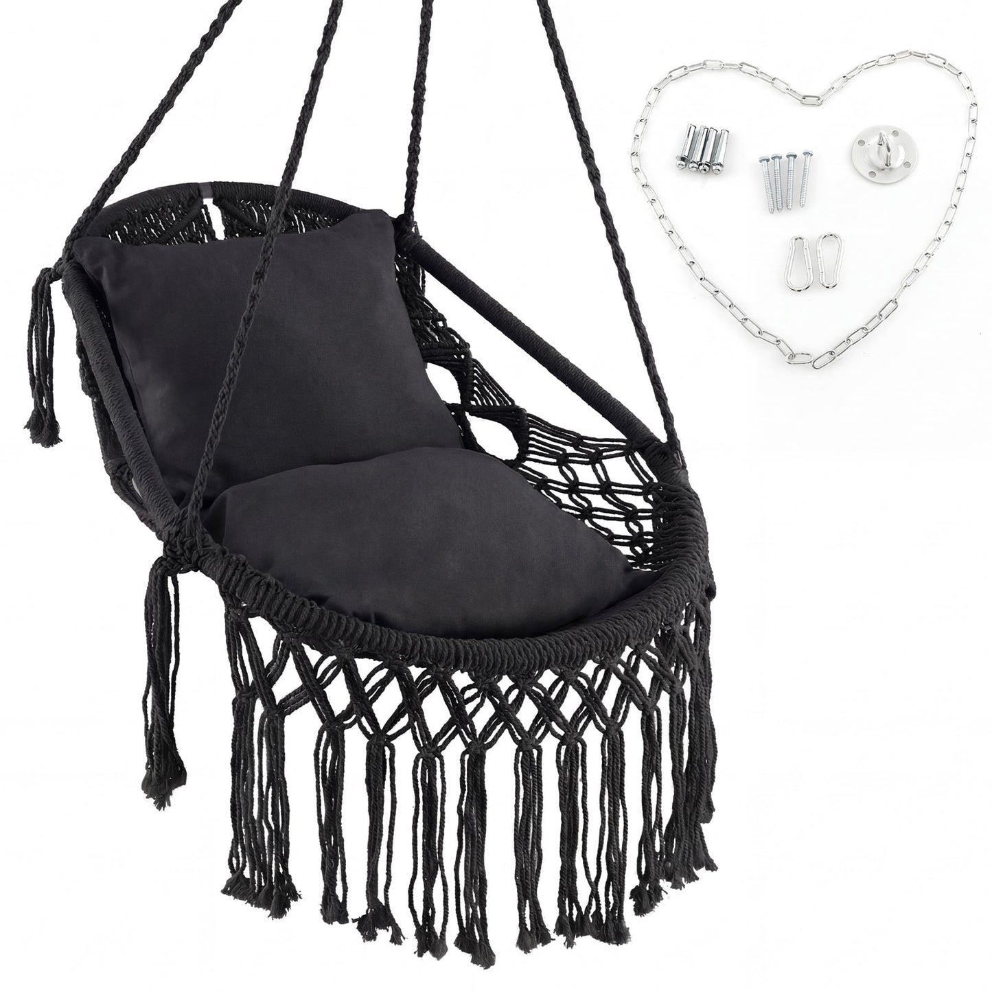 Silla Hamaca Colgante con Cojines de Asiento Suaves y Cadena de Cuerda Robusta-Beige