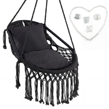 Silla Hamaca Colgante con Cojines de Asiento Suaves y Cadena de Cuerda Robusta-Beige