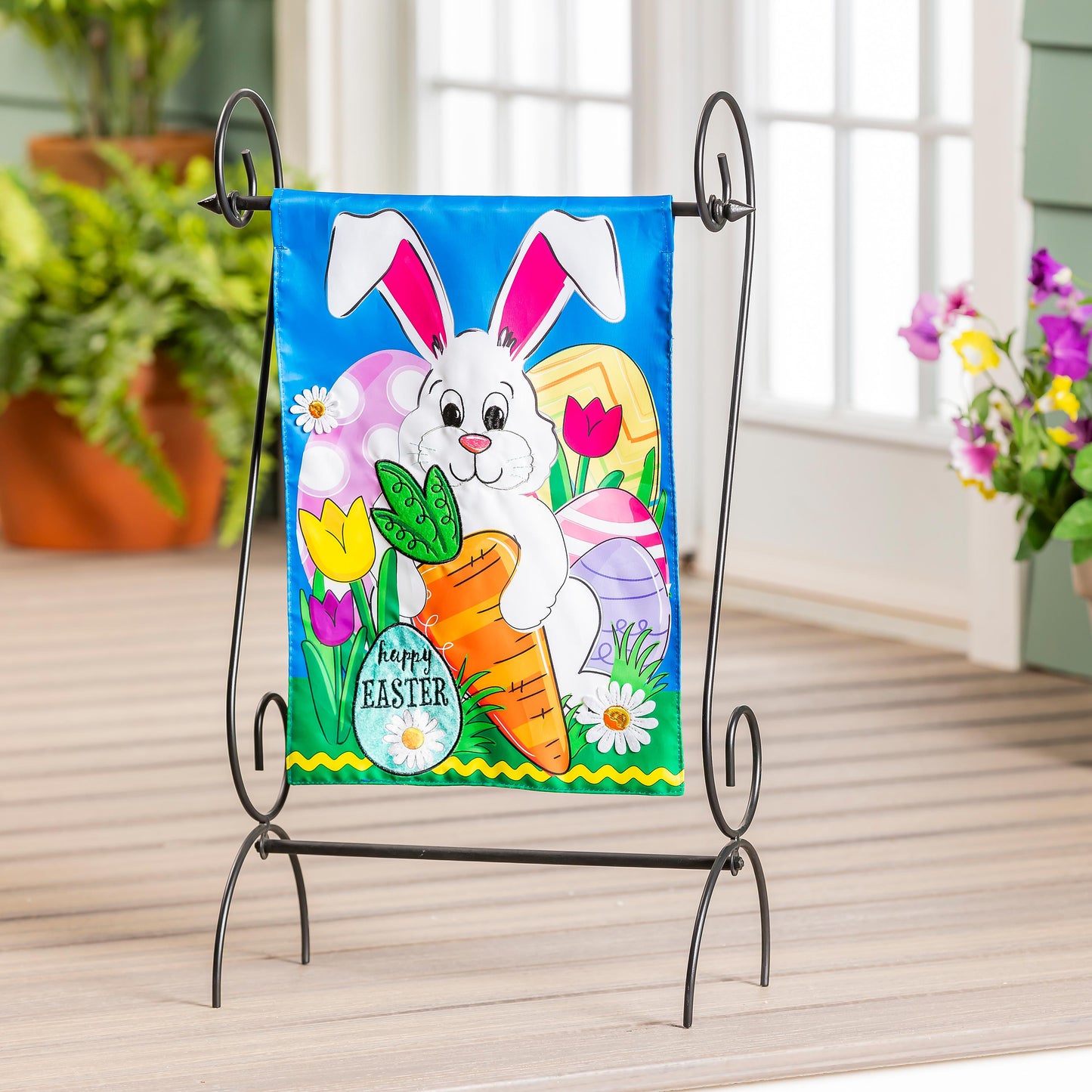 Happy Easter Bunny and Carrot Applique Garden Flag - Tampa Home & Garden Store