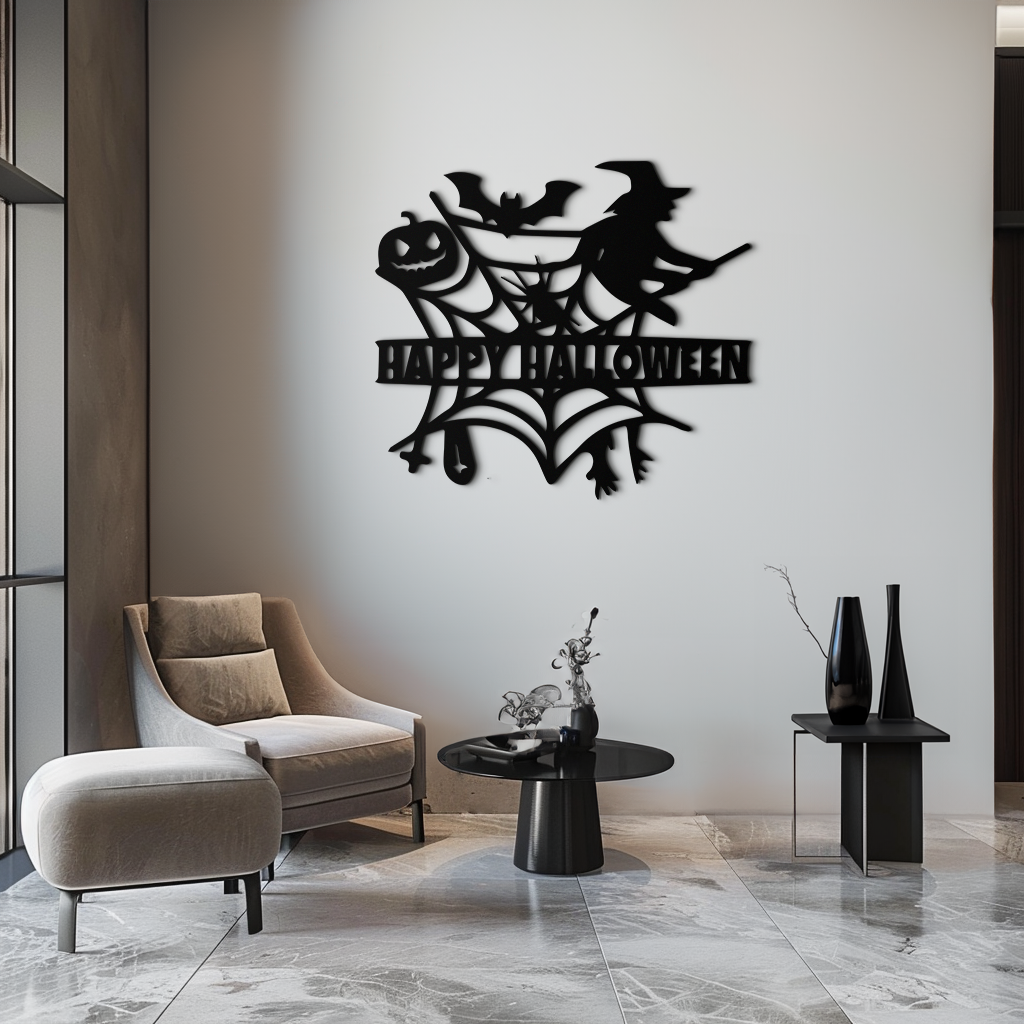 Happy Halloween Metal Wall Art - Witch & Web Design- KAF280 - Tampa Home & Garden Store