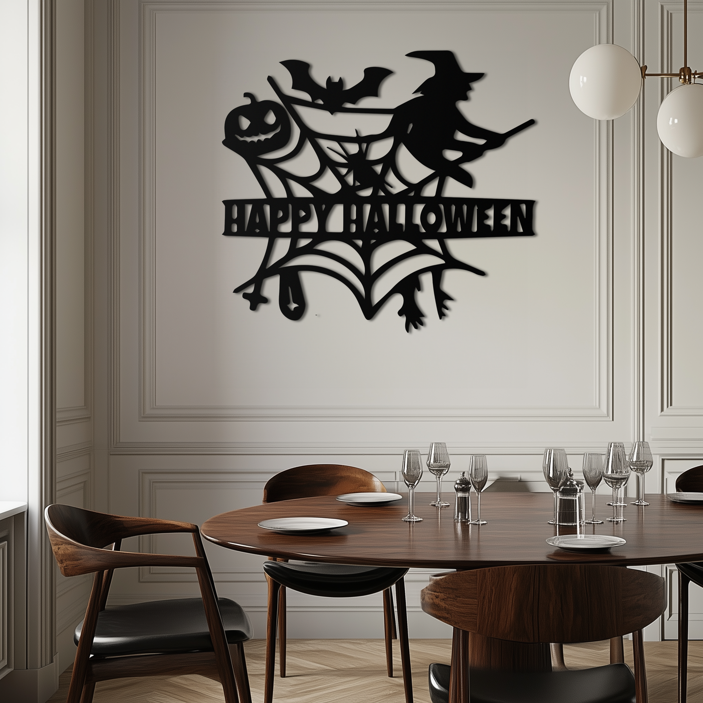 Happy Halloween Metal Wall Art - Witch & Web Design- KAF280 - Tampa Home & Garden Store