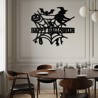 Happy Halloween Metal Wall Art - Witch & Web Design- KAF280 - Tampa Home & Garden Store