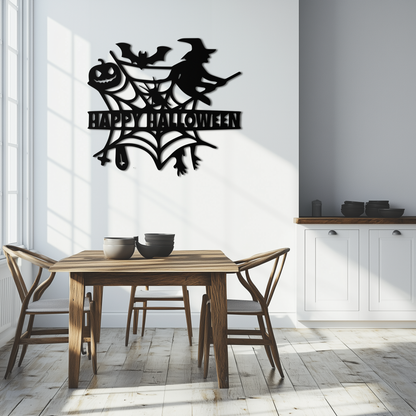 Happy Halloween Metal Wall Art - Witch & Web Design- KAF280 - Tampa Home & Garden Store