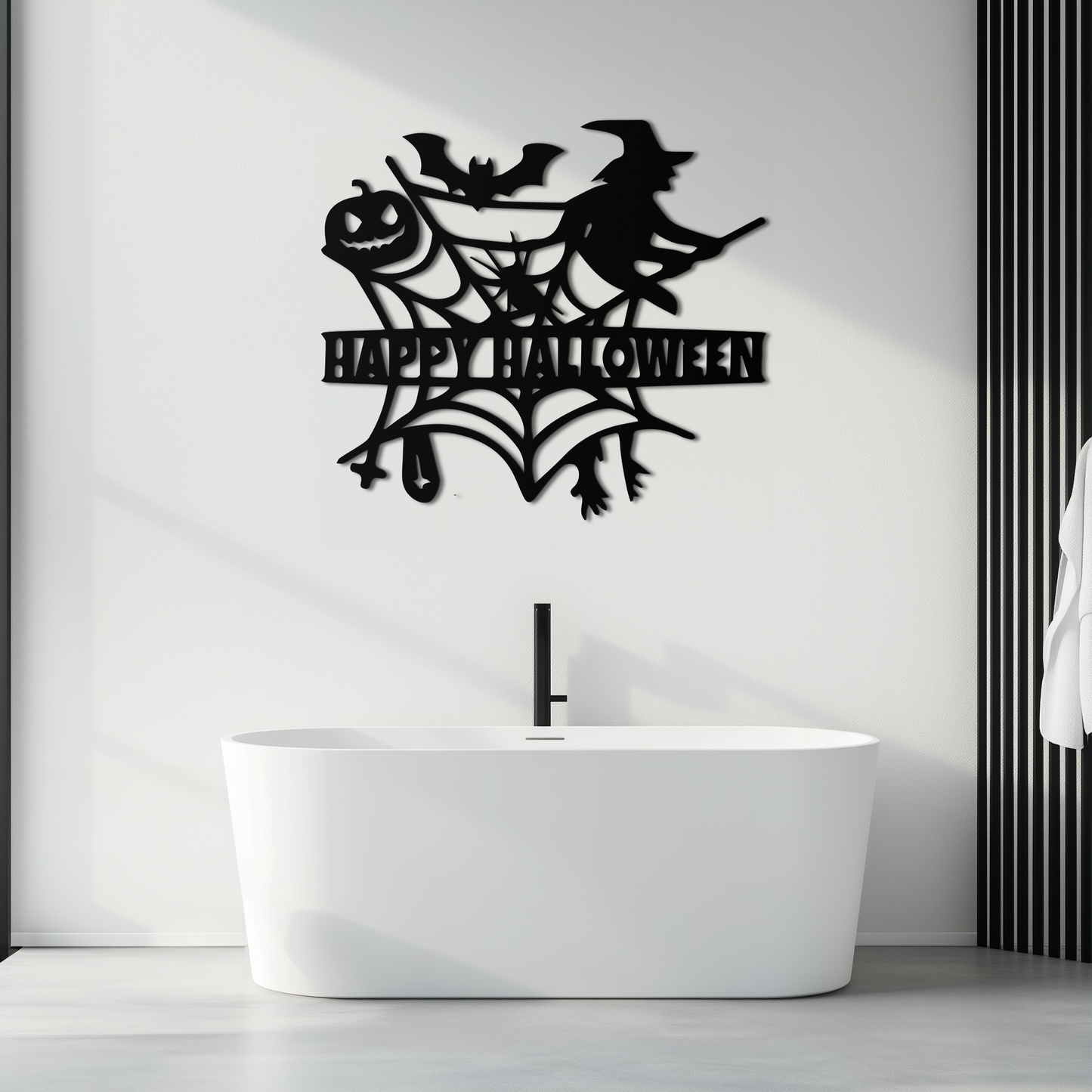 Happy Halloween Metal Wall Art - Witch & Web Design- KAF280 - Tampa Home & Garden Store
