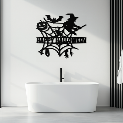 Happy Halloween Metal Wall Art - Witch & Web Design- KAF280 - Tampa Home & Garden Store
