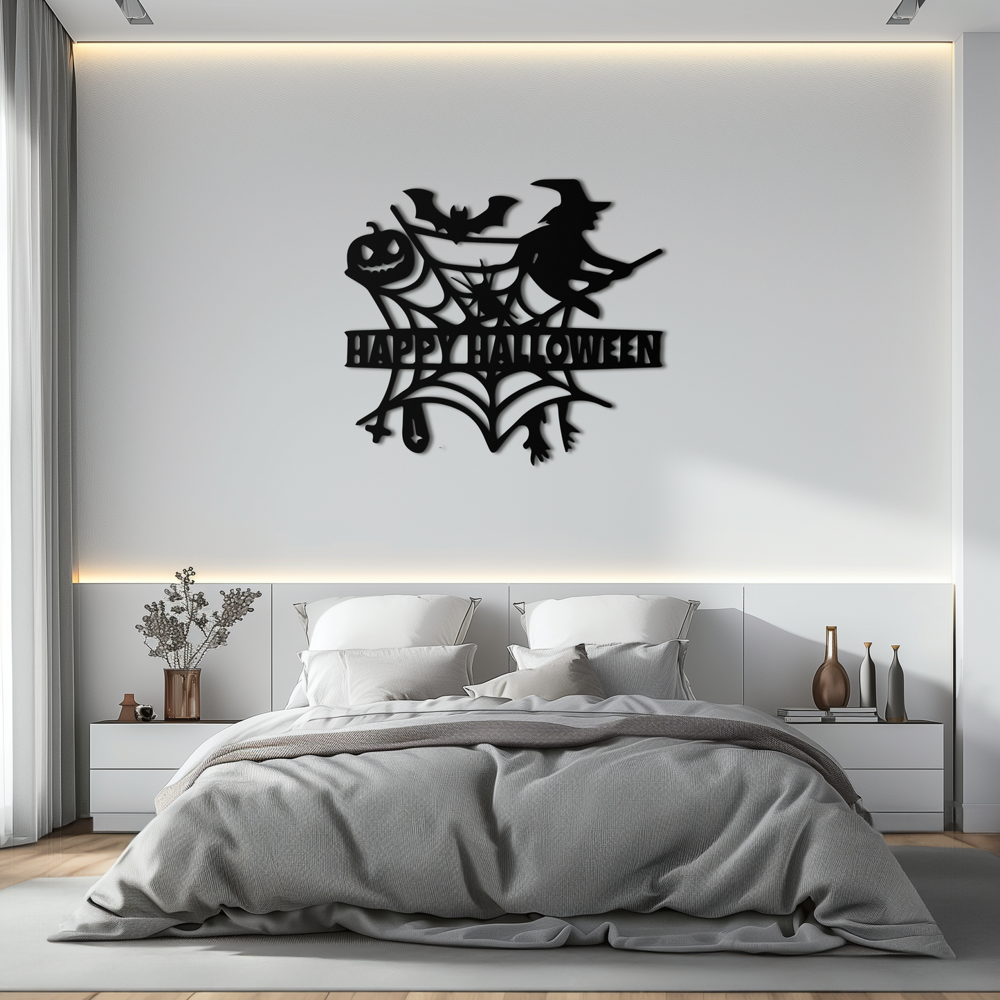 Happy Halloween Metal Wall Art - Witch & Web Design- KAF280 - Tampa Home & Garden Store