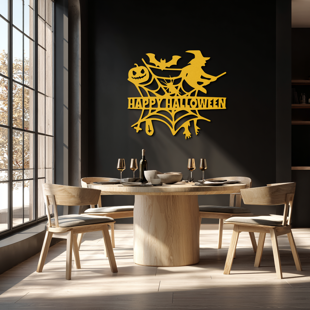 Happy Halloween Metal Wall Art - Witch & Web Design- KAF280 - Tampa Home & Garden Store