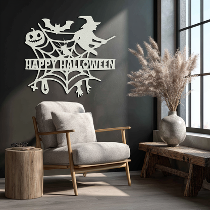 Happy Halloween Metal Wall Art - Witch & Web Design- KAF280 - Tampa Home & Garden Store