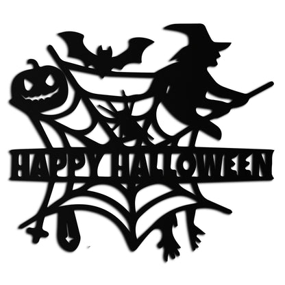 Happy Halloween Metal Wall Art - Witch & Web Design- KAF280 - Tampa Home & Garden Store