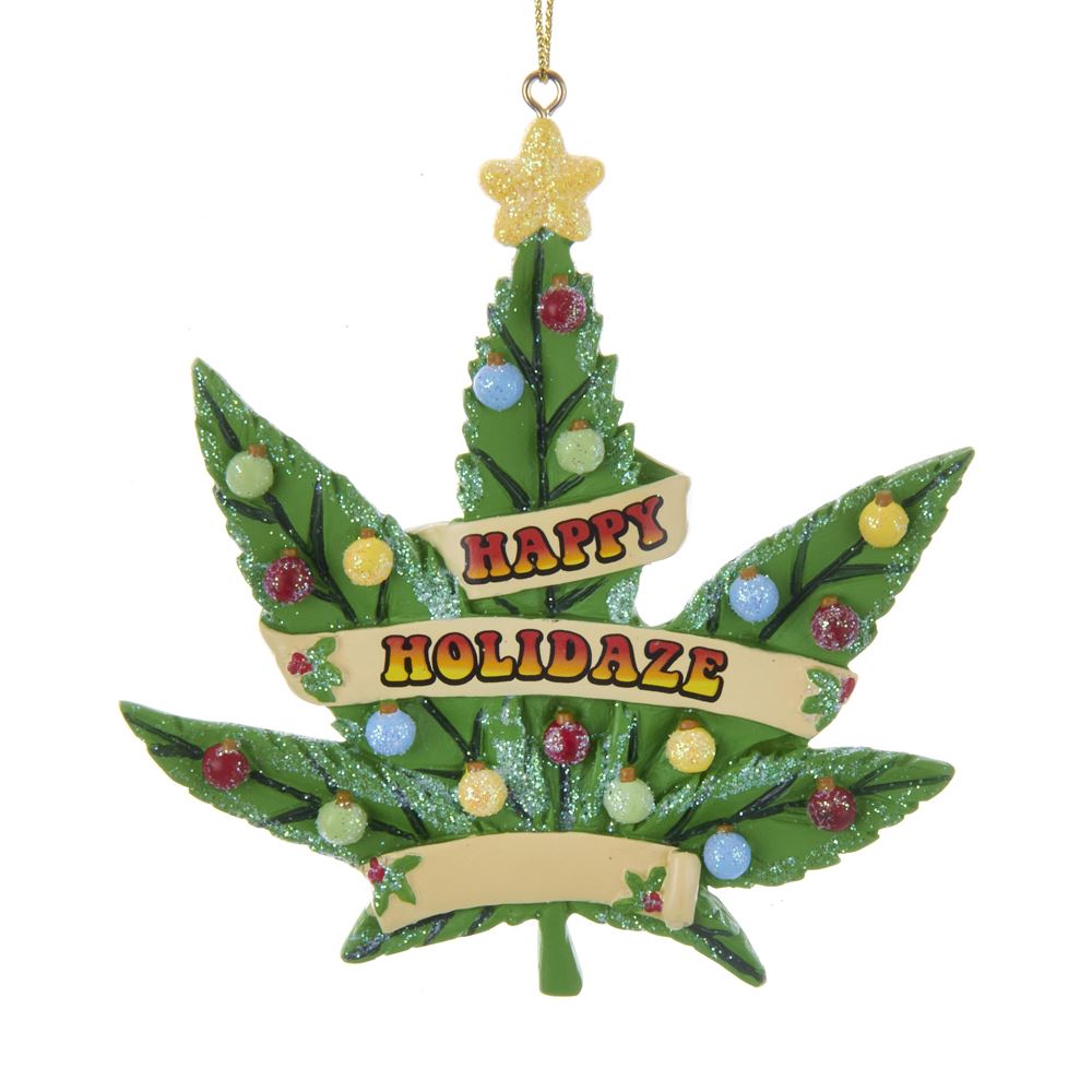 Happy Holidaze Cannabis Leaf Ornament - Tampa Home & Garden Store