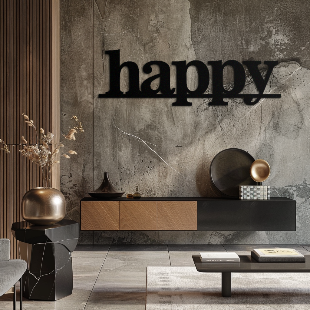 Happy Metal Wall Art - Modern Minimalist Word Sign Decor - KAF127 - Tampa Home & Garden Store