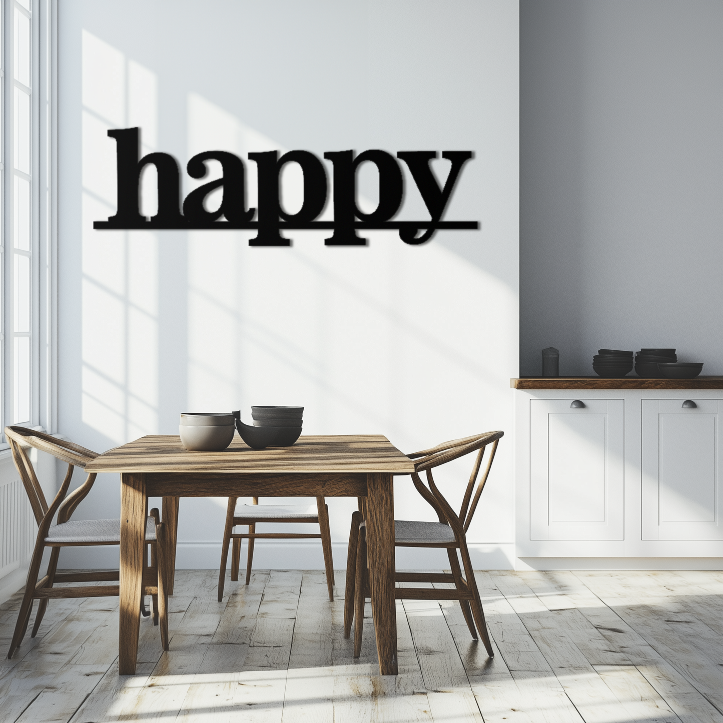 Happy Metal Wall Art - Modern Minimalist Word Sign Decor - KAF127 - Tampa Home & Garden Store