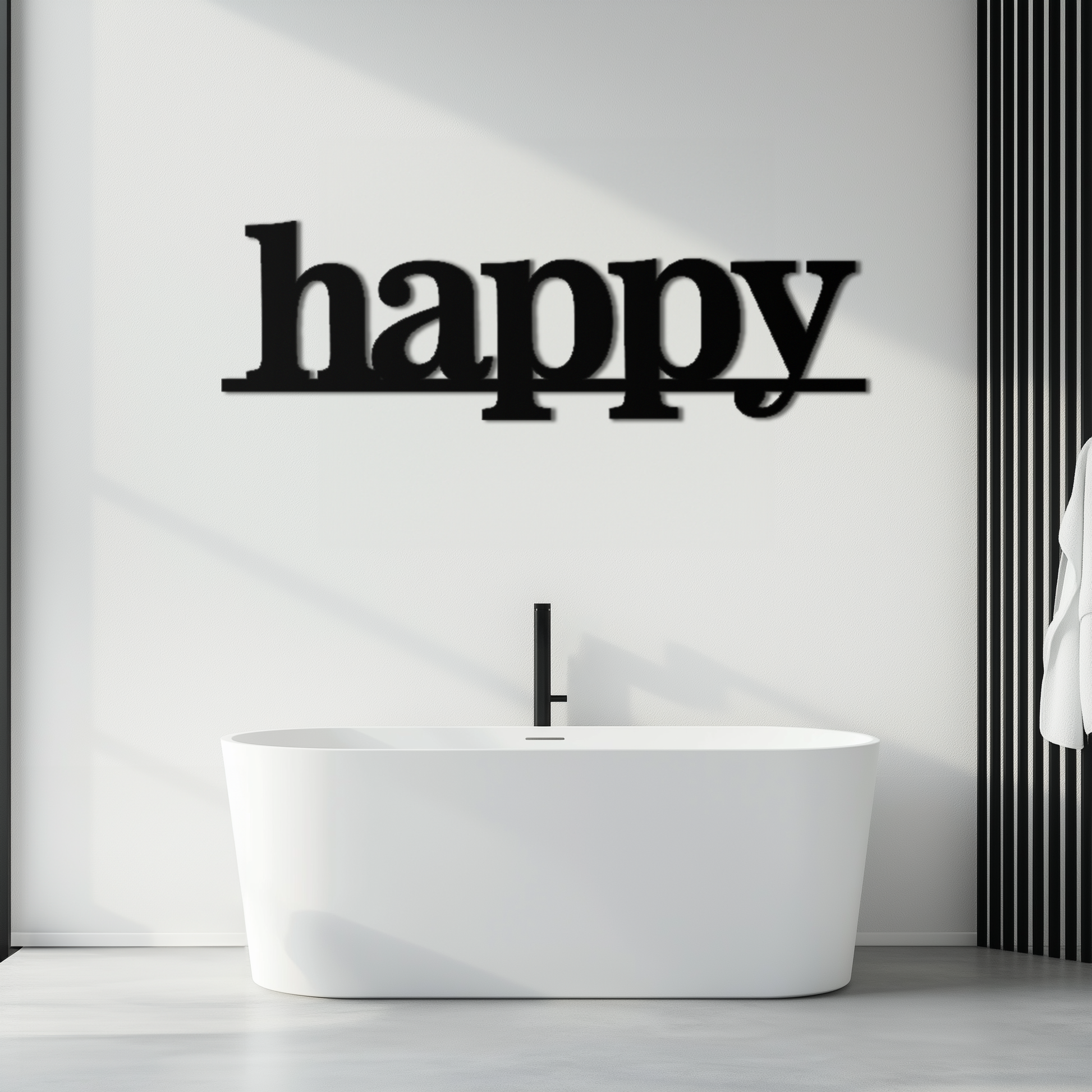 Happy Metal Wall Art - Modern Minimalist Word Sign Decor - KAF127 - Tampa Home & Garden Store