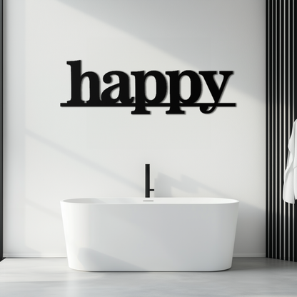 Happy Metal Wall Art - Modern Minimalist Word Sign Decor - KAF127 - Tampa Home & Garden Store