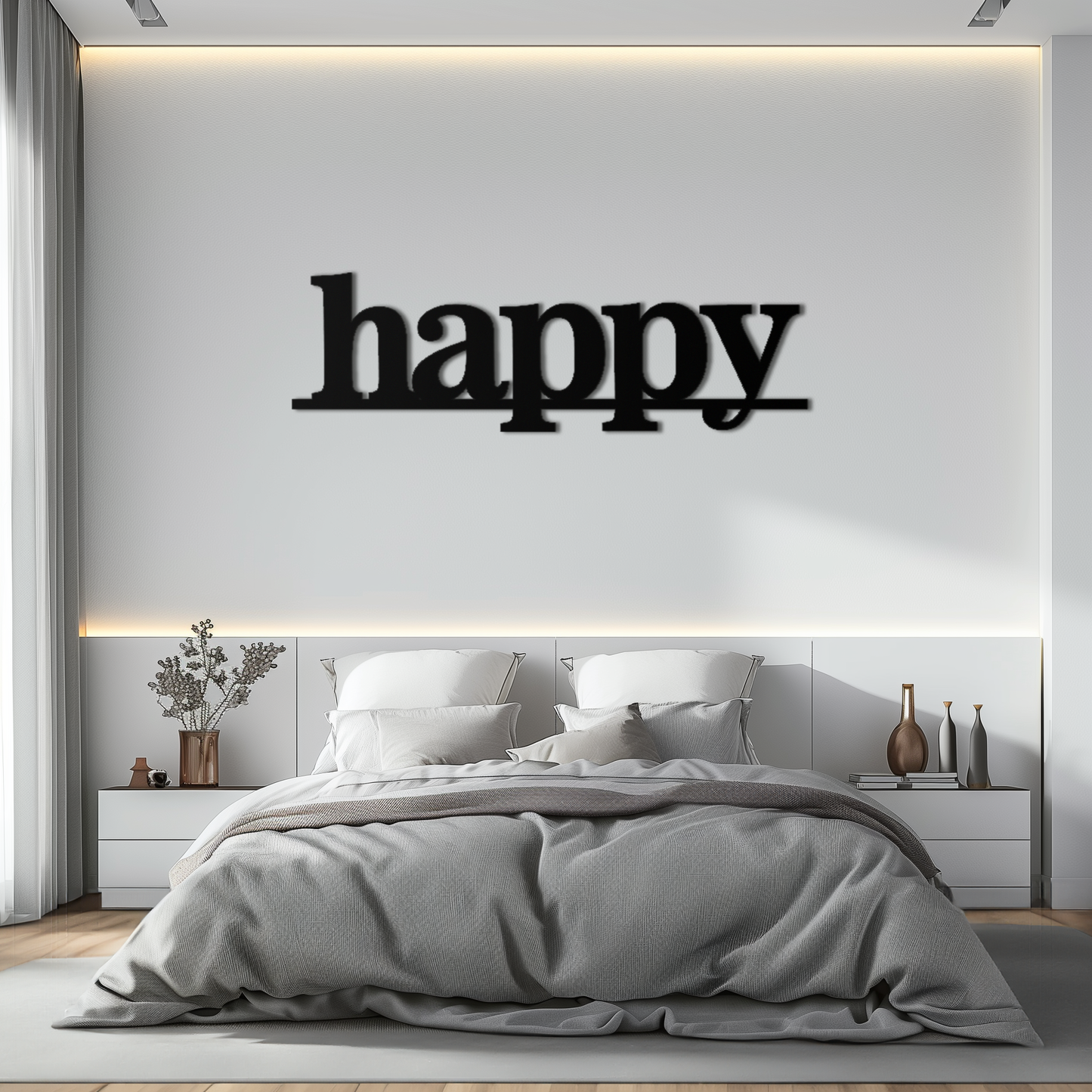 Happy Metal Wall Art - Modern Minimalist Word Sign Decor - KAF127 - Tampa Home & Garden Store