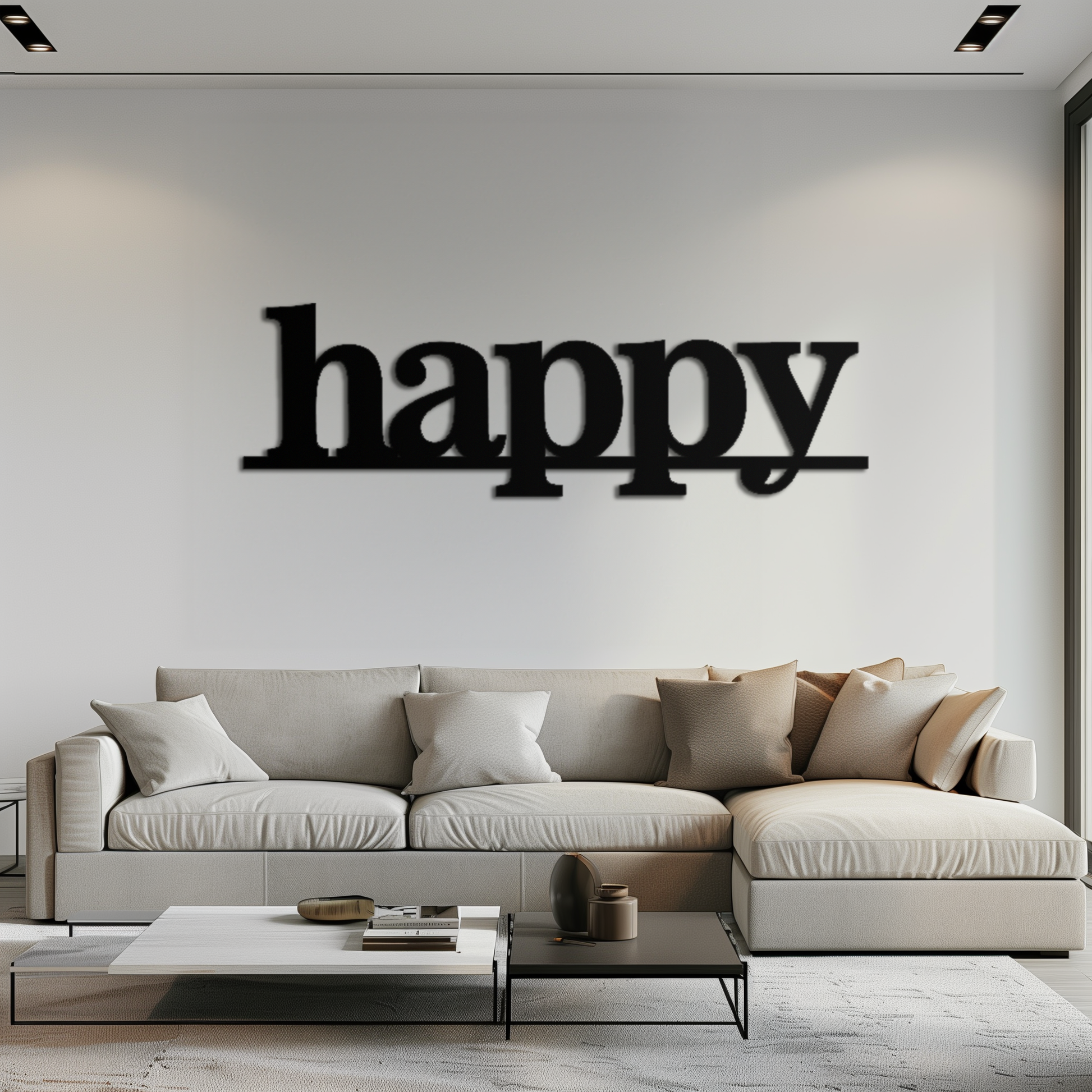 Happy Metal Wall Art - Modern Minimalist Word Sign Decor - KAF127 - Tampa Home & Garden Store