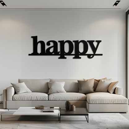 Happy Metal Wall Art - Modern Minimalist Word Sign Decor - KAF127 - Tampa Home & Garden Store