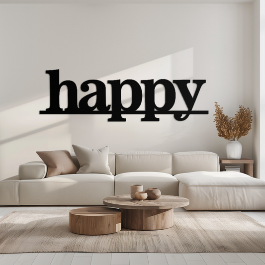 Happy Metal Wall Art - Modern Minimalist Word Sign Decor - KAF127 - Tampa Home & Garden Store