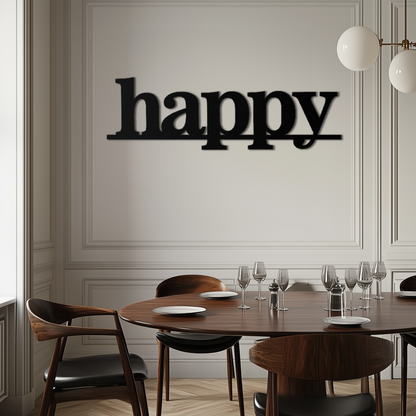 Happy Metal Wall Art - Modern Minimalist Word Sign Decor - KAF127 - Tampa Home & Garden Store