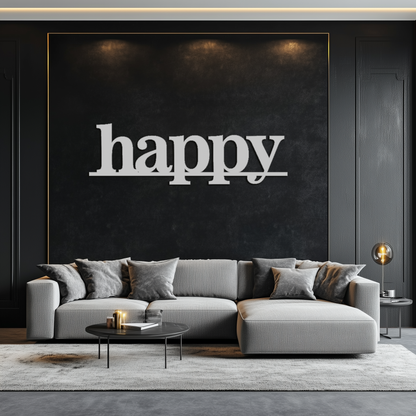 Happy Metal Wall Art - Modern Minimalist Word Sign Decor - KAF127 - Tampa Home & Garden Store
