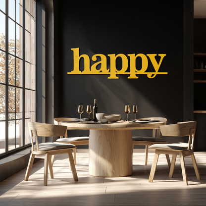 Happy Metal Wall Art - Modern Minimalist Word Sign Decor - KAF127 - Tampa Home & Garden Store