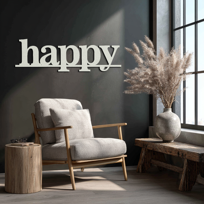 Happy Metal Wall Art - Modern Minimalist Word Sign Decor - KAF127 - Tampa Home & Garden Store