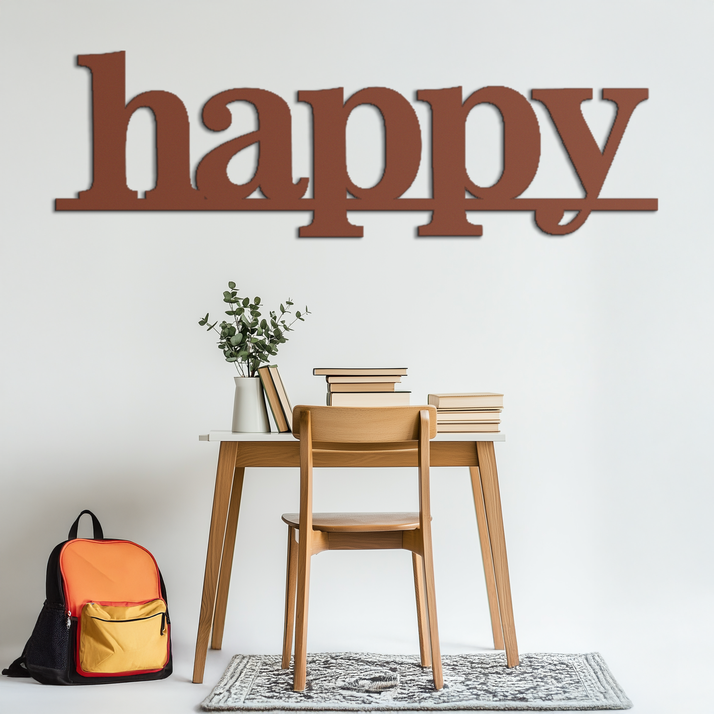 Happy Metal Wall Art - Modern Minimalist Word Sign Decor - KAF127 - Tampa Home & Garden Store