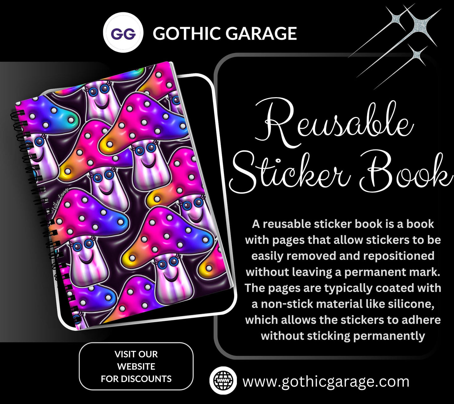 Happy Mushrooms Reusable Sticker Book, Perfect Gift to Personalize,  Kids and Adult Friendly Sticker Organizer - Tampa Home & Garden Store