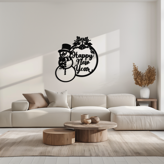 Happy New Year Metal Wall Art - Snowman Holiday Decor for Christmas and Winter- KAF305 - Tampa Home & Garden Store