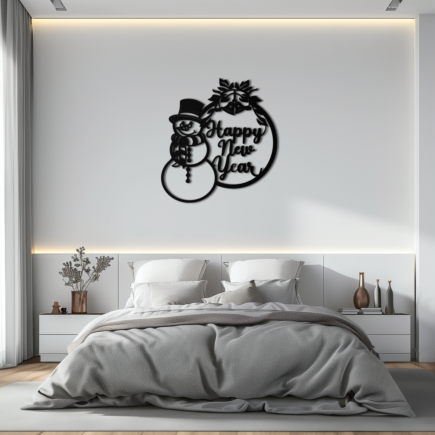 Happy New Year Metal Wall Art - Snowman Holiday Decor for Christmas and Winter- KAF305 - Tampa Home & Garden Store