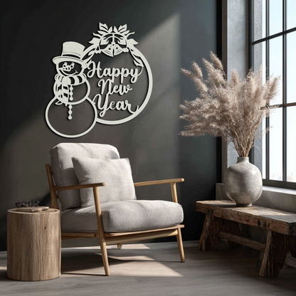 Happy New Year Metal Wall Art - Snowman Holiday Decor for Christmas and Winter- KAF305 - Tampa Home & Garden Store