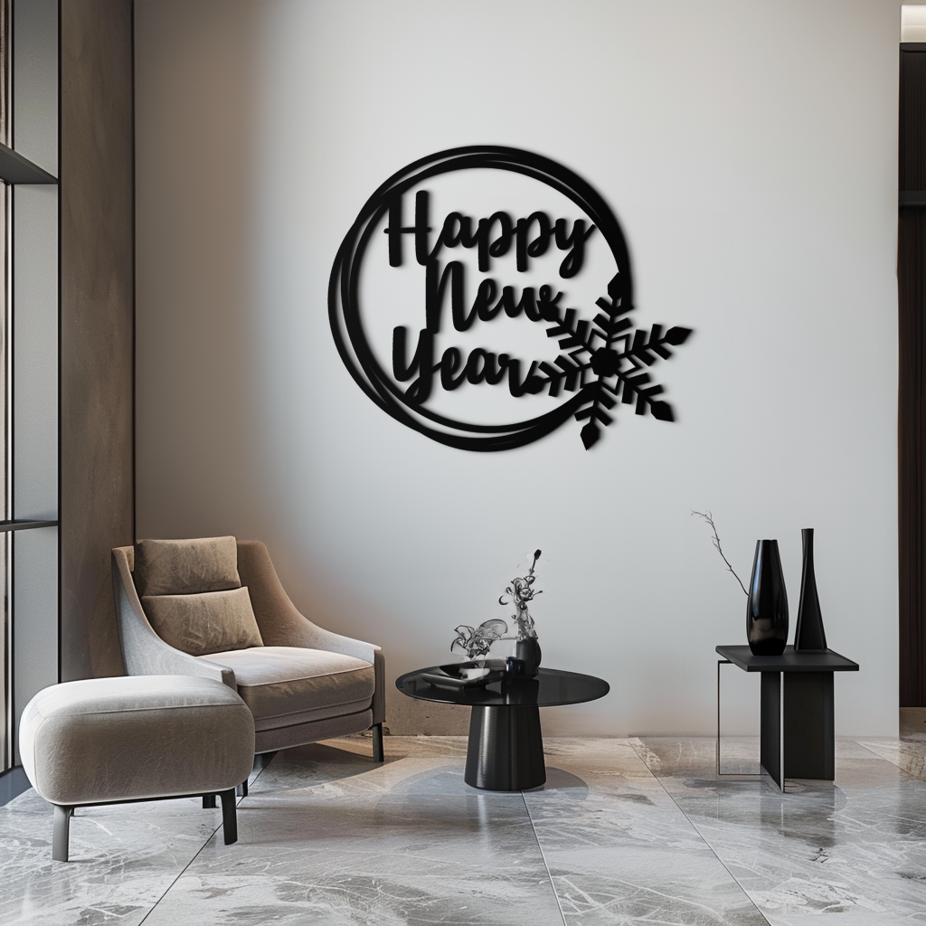 Happy New Year Snowflake Metal Wall Art - Holiday Round Steel Christmas Decor- KAF315 - Tampa Home & Garden Store