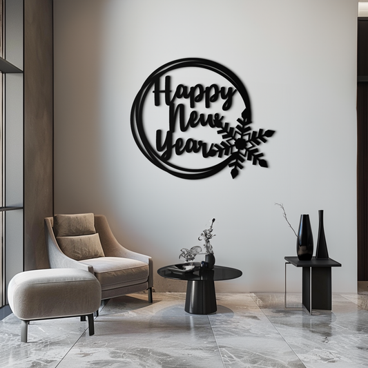 Happy New Year Snowflake Metal Wall Art - Holiday Round Steel Christmas Decor- KAF315 - Tampa Home & Garden Store
