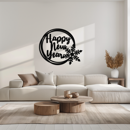 Happy New Year Snowflake Metal Wall Art - Holiday Round Steel Christmas Decor- KAF315 - Tampa Home & Garden Store