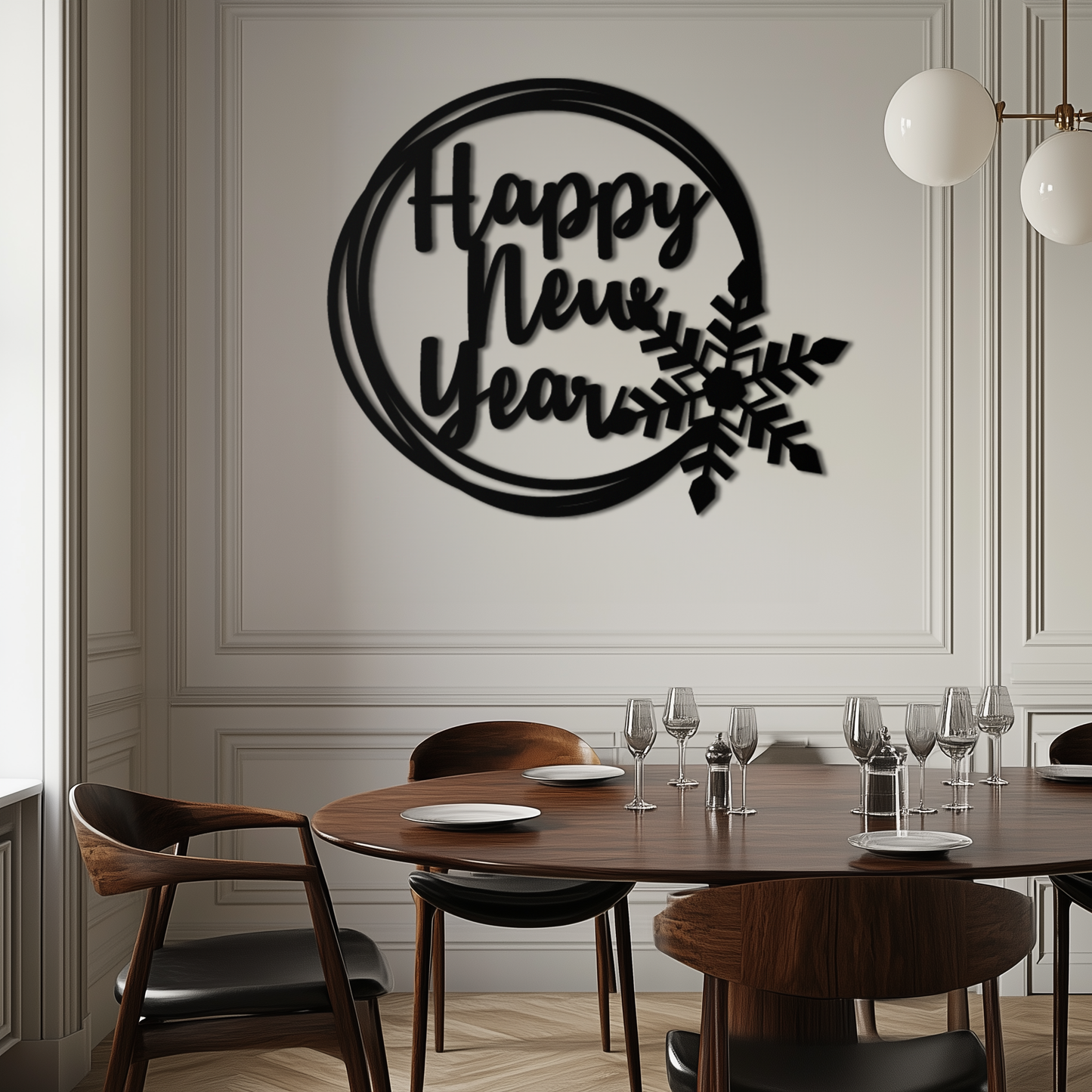 Happy New Year Snowflake Metal Wall Art - Holiday Round Steel Christmas Decor- KAF315 - Tampa Home & Garden Store