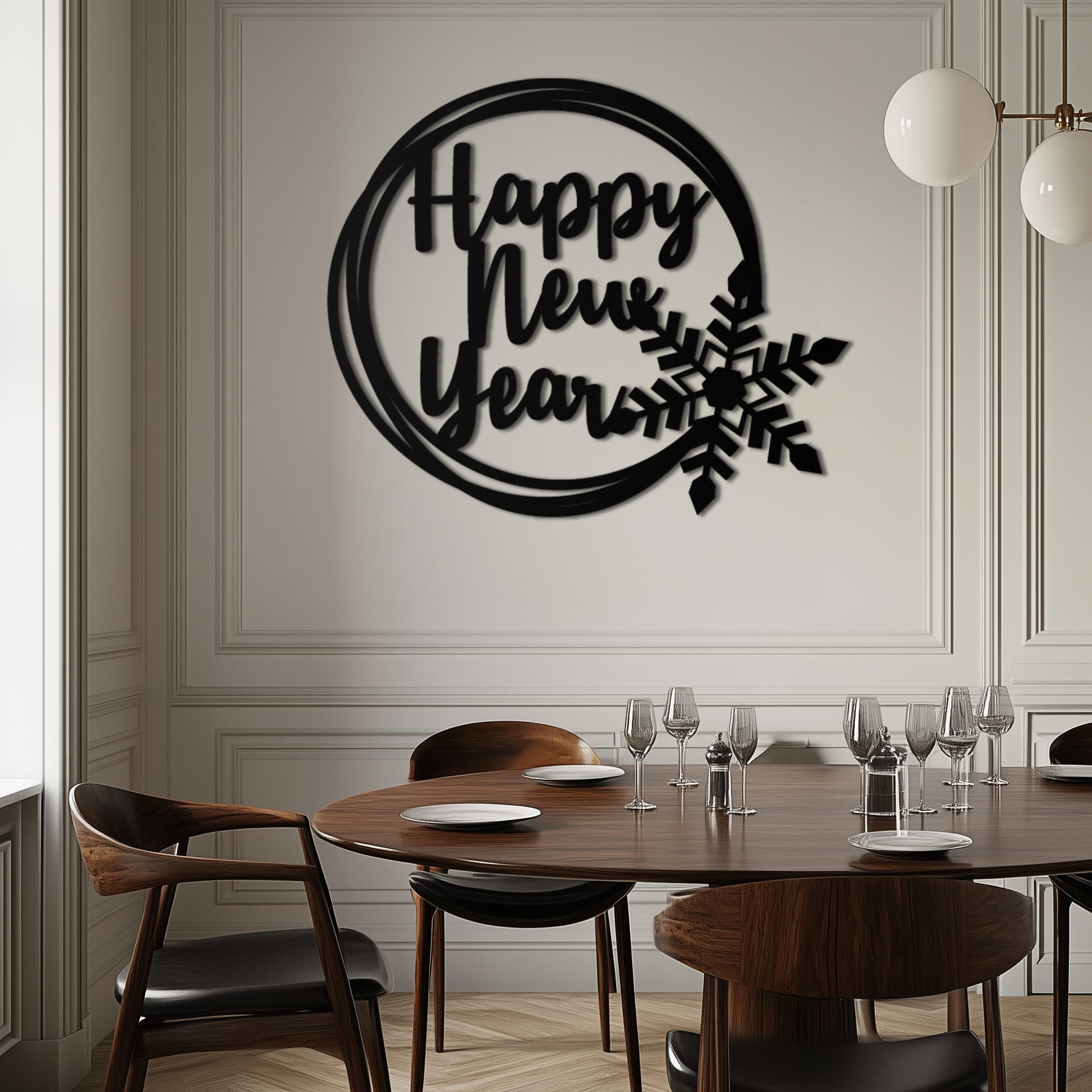 Happy New Year Snowflake Metal Wall Art - Holiday Round Steel Christmas Decor- KAF315 - Tampa Home & Garden Store