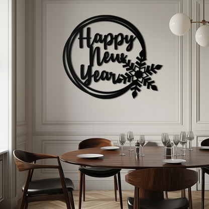 Happy New Year Snowflake Metal Wall Art - Holiday Round Steel Christmas Decor- KAF315 - Tampa Home & Garden Store