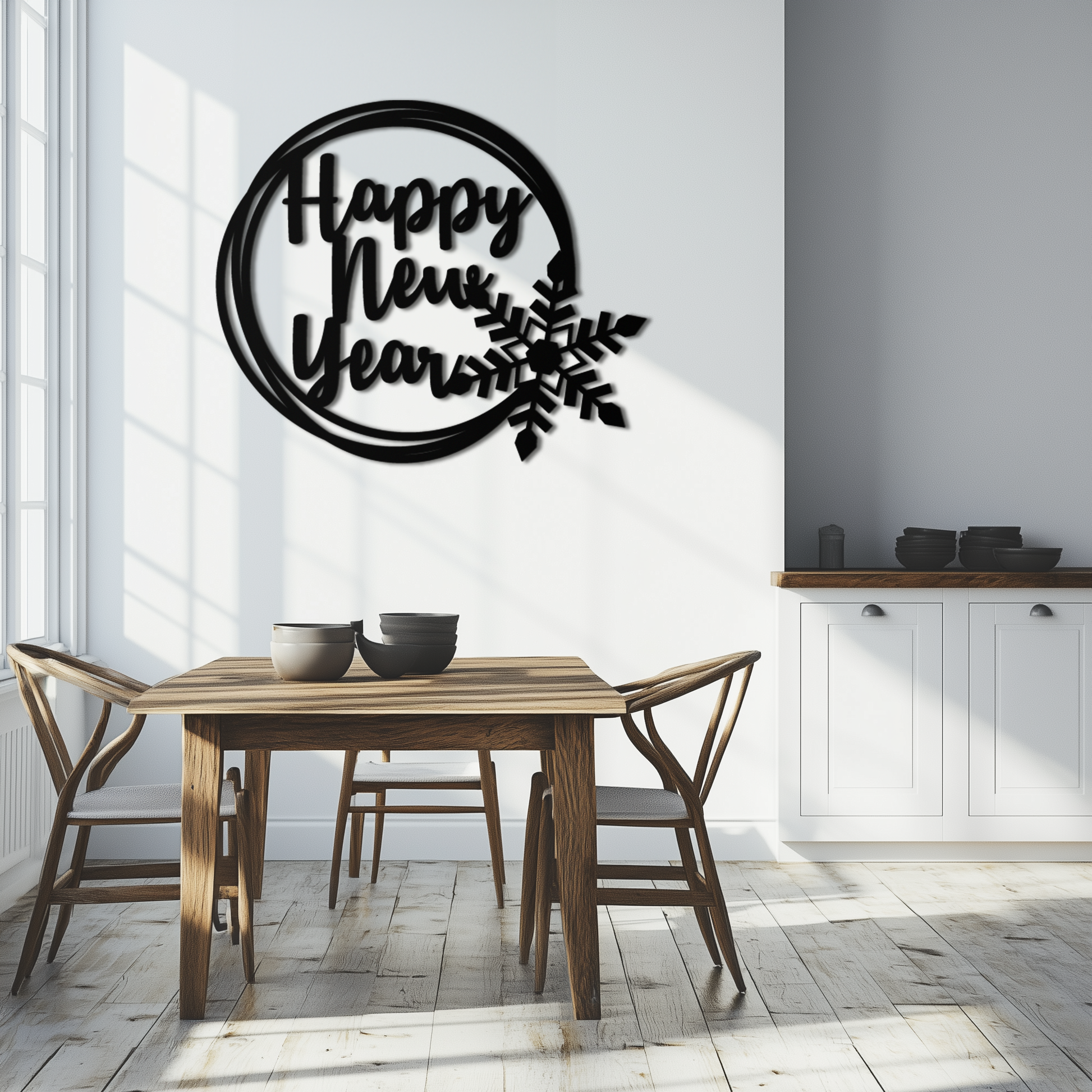 Happy New Year Snowflake Metal Wall Art - Holiday Round Steel Christmas Decor- KAF315 - Tampa Home & Garden Store