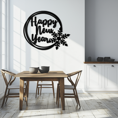 Happy New Year Snowflake Metal Wall Art - Holiday Round Steel Christmas Decor- KAF315 - Tampa Home & Garden Store