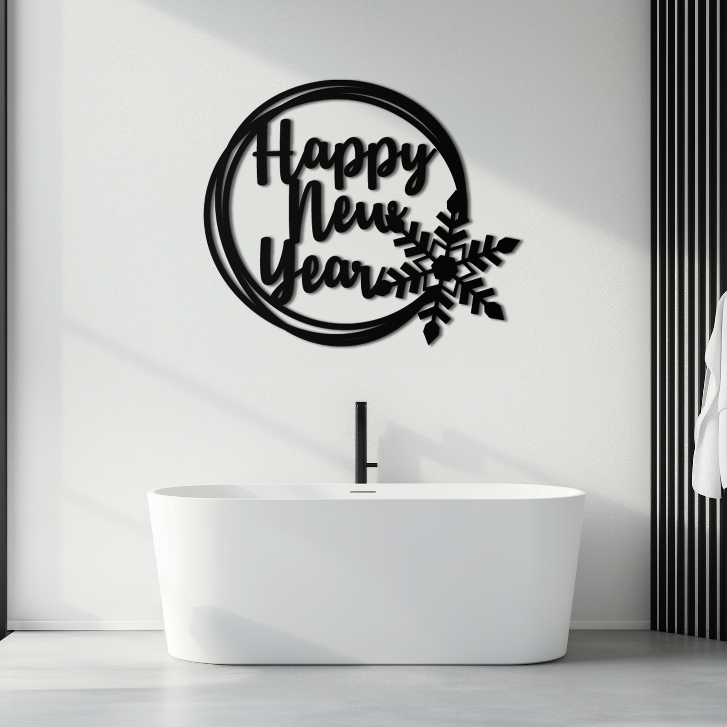 Happy New Year Snowflake Metal Wall Art - Holiday Round Steel Christmas Decor- KAF315 - Tampa Home & Garden Store