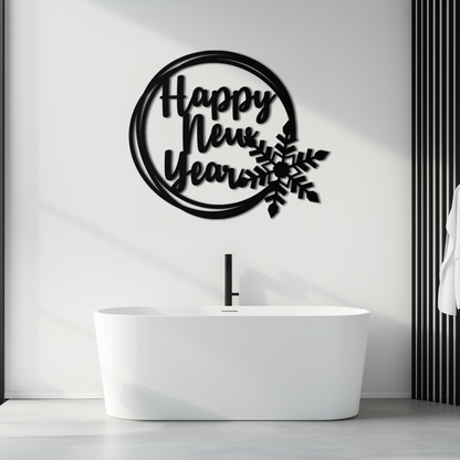 Happy New Year Snowflake Metal Wall Art - Holiday Round Steel Christmas Decor- KAF315 - Tampa Home & Garden Store
