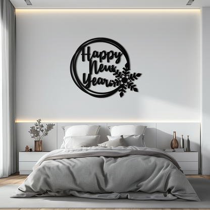Happy New Year Snowflake Metal Wall Art - Holiday Round Steel Christmas Decor- KAF315 - Tampa Home & Garden Store