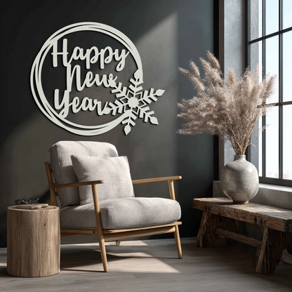 Happy New Year Snowflake Metal Wall Art - Holiday Round Steel Christmas Decor- KAF315 - Tampa Home & Garden Store